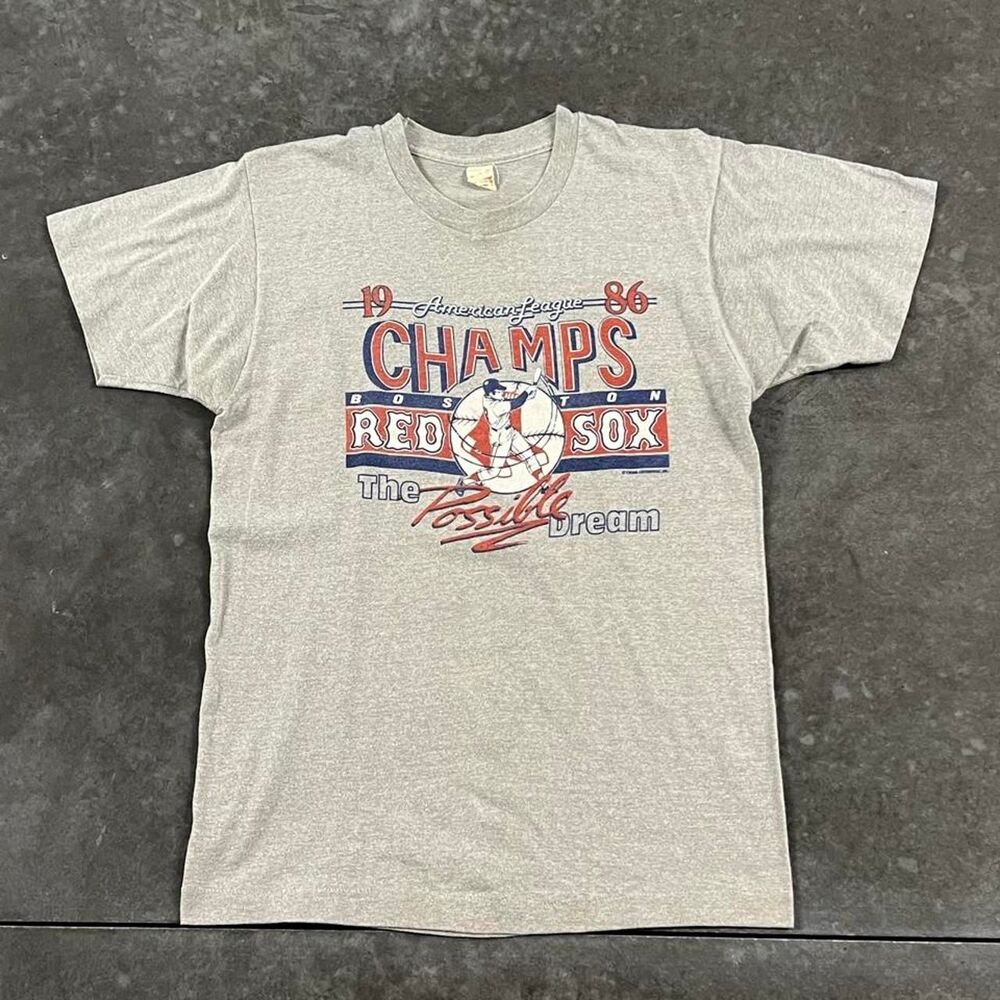 Vintage 1986 Boston Red Sox American League Champs Gray T Shirt Screen Stars